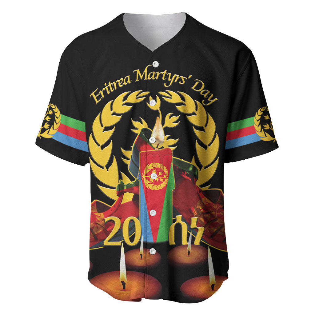 Custom Eritrea Martyrs' Day Baseball Jersey 20 June Shida Shoes With Candles - Black - Wonder Print Shop