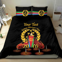 Black bedding set with two pillow shams, flag stripes, and candle emblem graphic