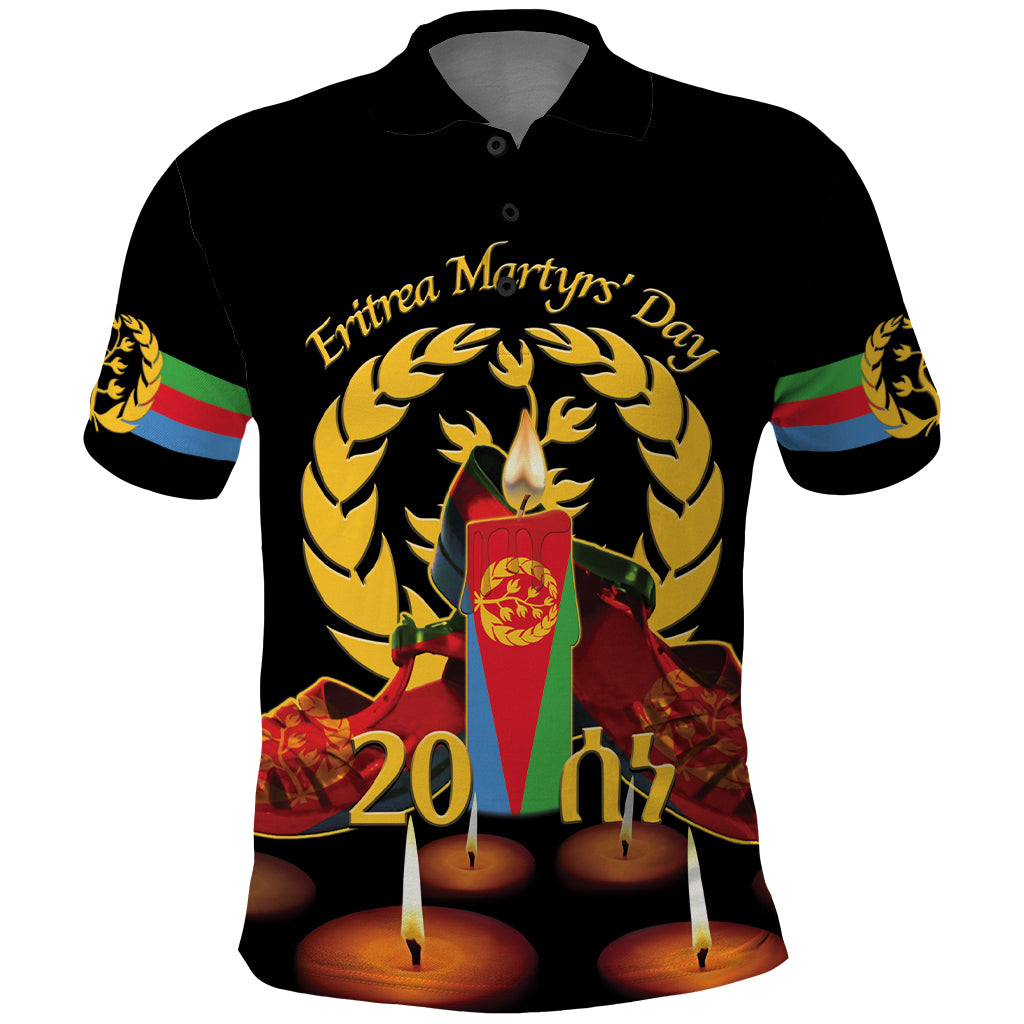 Custom Eritrea Martyrs' Day Polo Shirt 20 June Shida Shoes With Candles - Black - Wonder Print Shop