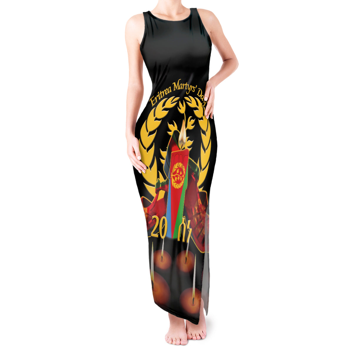 Custom Eritrea Martyrs' Day Tank Maxi Dress 20 June Shida Shoes With Candles - Black - Wonder Print Shop