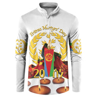 White button-front sweatshirt with Eritrea Martyrs' Day graphic, candles and wreath