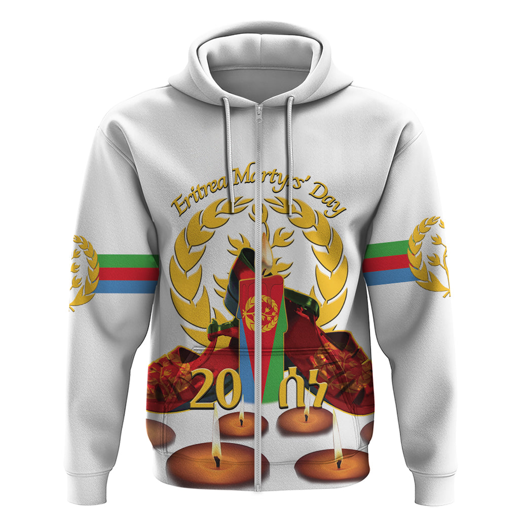 Custom Eritrea Martyrs' Day Zip Hoodie 20 June Shida Shoes With Candles - White - Wonder Print Shop