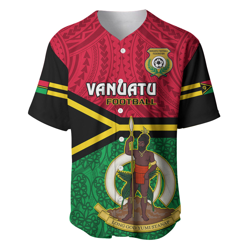 Personalised Vanuatu Football Baseball Jersey Vanuatuan Coat Of Arm Polynesian Flag Style - Wonder Print Shop