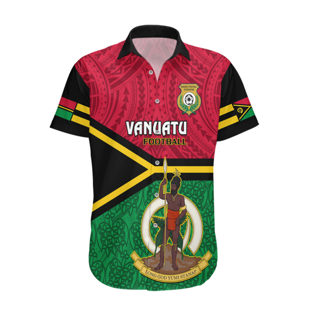 Personalised Vanuatu Football Hawaiian Shirt Vanuatuan Coat Of Arm Polynesian Flag Style - Wonder Print Shop