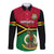 Personalised Vanuatu Football Long Sleeve Button Shirt Vanuatuan Coat Of Arm Polynesian Flag Style - Wonder Print Shop