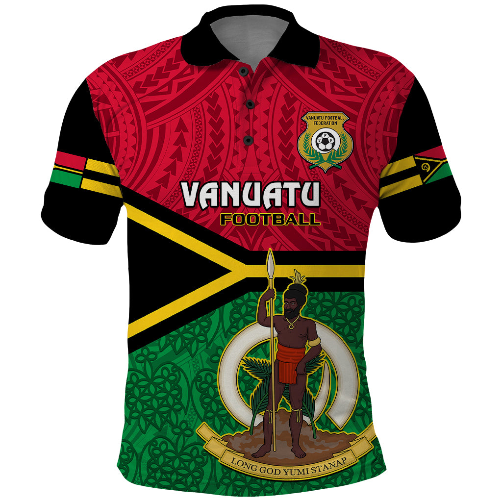 Personalised Vanuatu Football Polo Shirt Vanuatuan Coat Of Arm Polynesian Flag Style - Wonder Print Shop