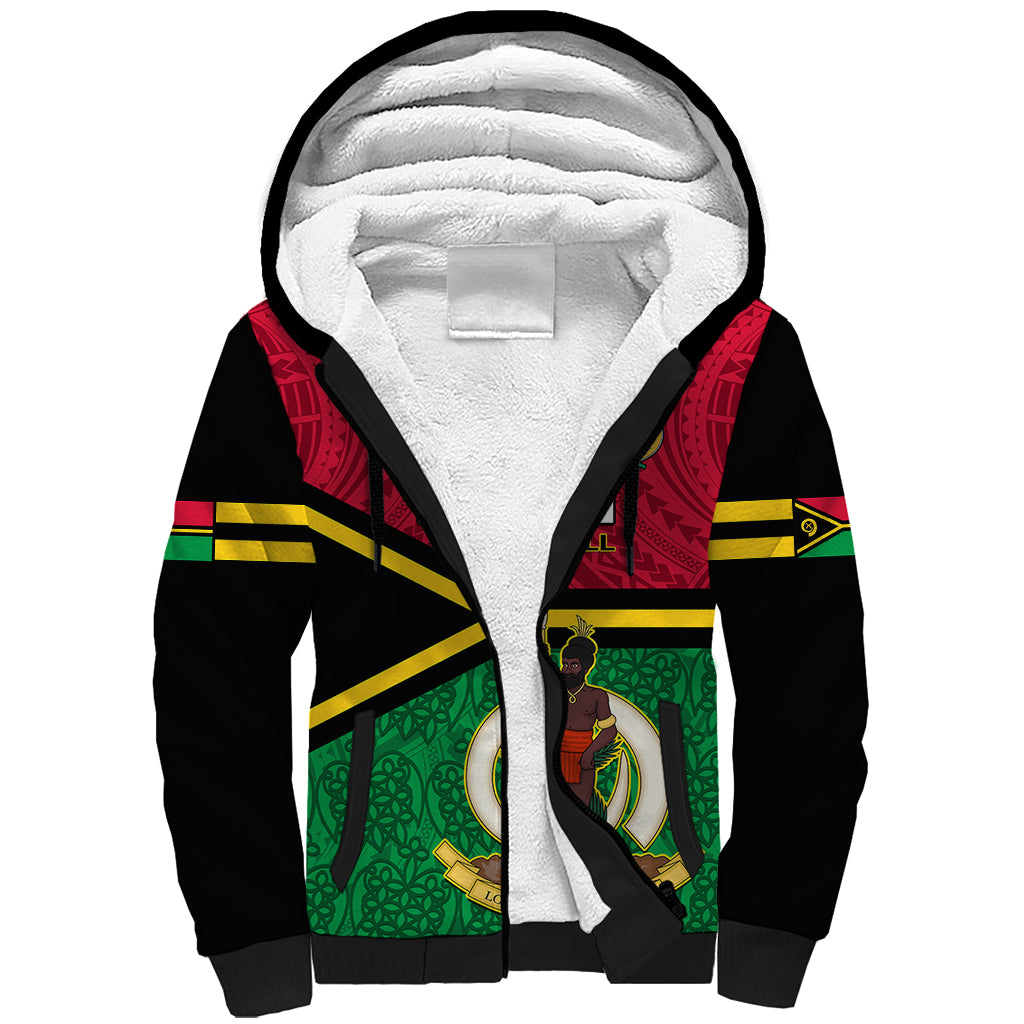 Personalised Vanuatu Football Sherpa Hoodie Vanuatuan Coat Of Arm Polynesian Flag Style - Wonder Print Shop