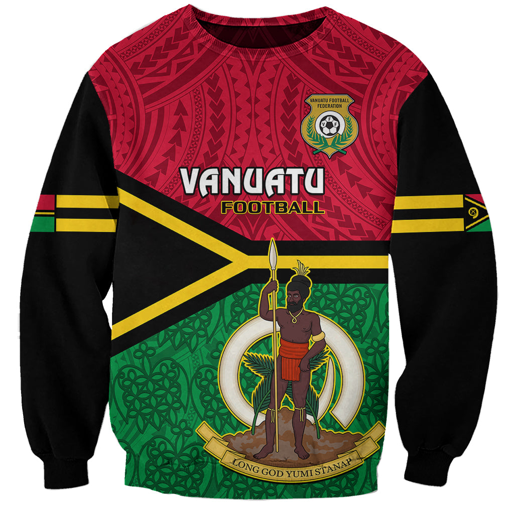 Personalised Vanuatu Football Sweatshirt Vanuatuan Coat Of Arm Polynesian Flag Style - Wonder Print Shop