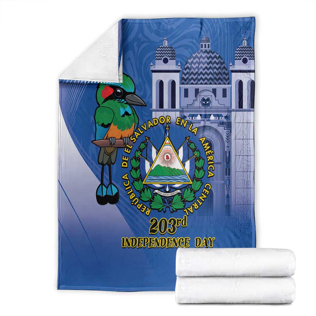 Blue Independence Day blanket folded with bird, crest, and “203rd Independence Day” text