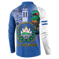Blue button-up sweatshirt with large back graphic of bird and shield emblem.