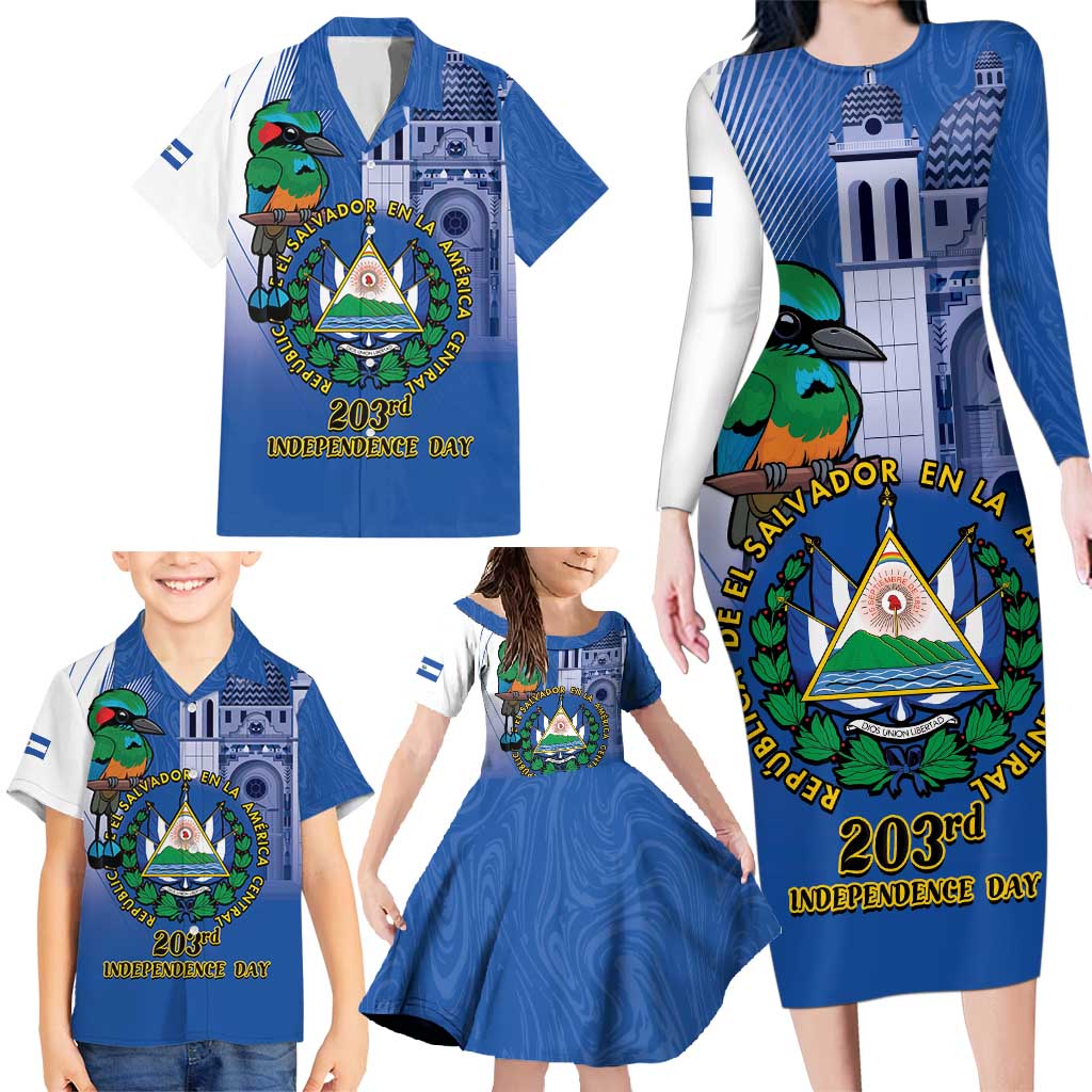 El Salvador Independence Day Family Matching Long Sleeve Bodycon Dress and Hawaiian Shirt 203rd Anniversary Torogoz Bird - Wonder Print Shop