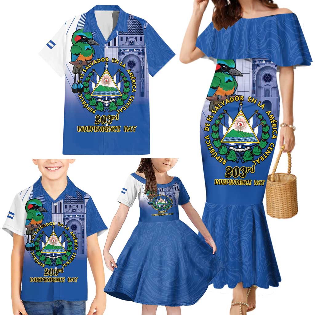 El Salvador Independence Day Family Matching Mermaid Dress and Hawaiian Shirt 203rd Anniversary Torogoz Bird - Wonder Print Shop