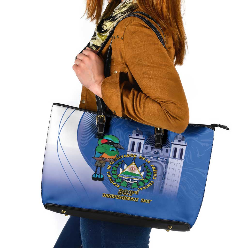 El Salvador Independence Day Leather Tote Bag 203rd Anniversary Torogoz Bird - Wonder Print Shop