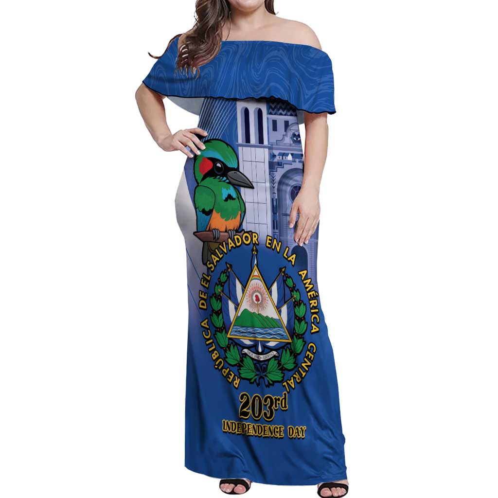 El Salvador Independence Day Off Shoulder Maxi Dress 203rd Anniversary Torogoz Bird - Wonder Print Shop