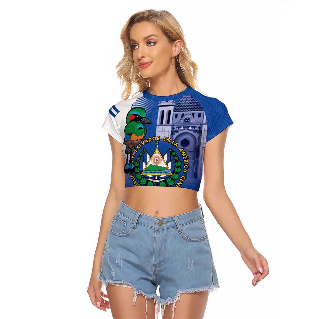 El Salvador Independence Day Raglan Cropped T Shirt 203rd Anniversary Torogoz Bird - Wonder Print Shop