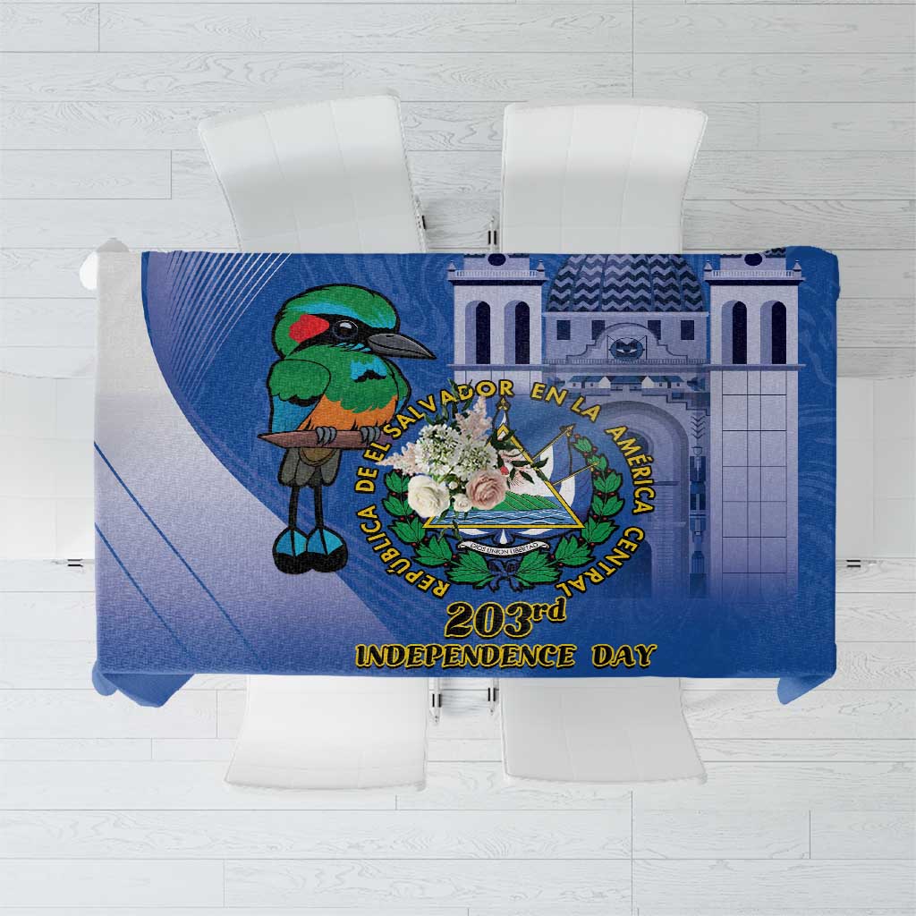 Blue independence day tablecloth with colorful bird crest and 203rd graphics