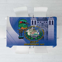 Blue independence day tablecloth with colorful bird crest and 203rd graphics
