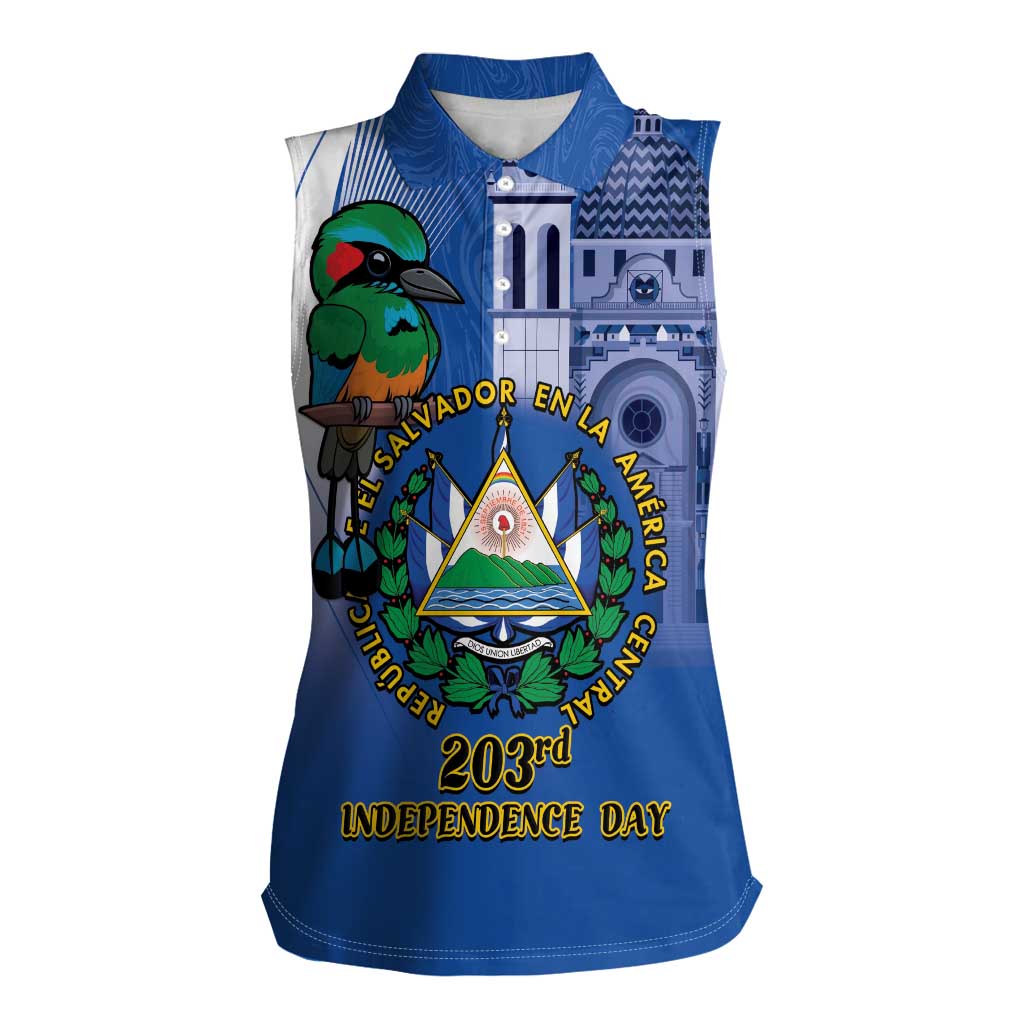 El Salvador Independence Day Women Sleeveless Polo Shirt 203rd Anniversary Torogoz Bird - Wonder Print Shop