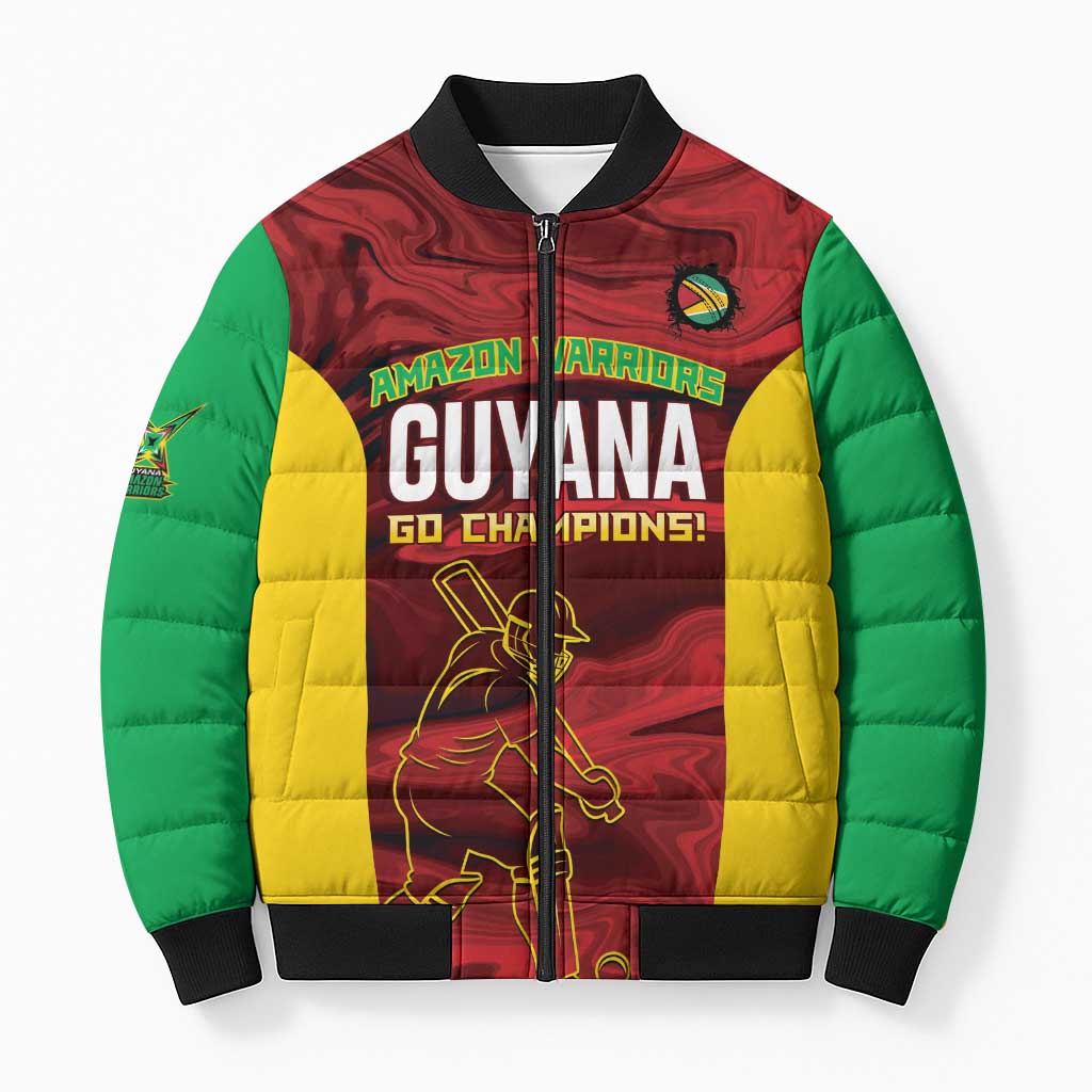 Custom Guyana Cricket Bomber Puffer Jacket Go Amazon Warriors Marble Pattern - Wonder Print Shop