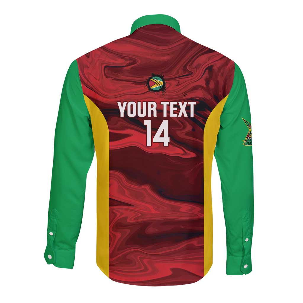 Custom Guyana Cricket Long Sleeve Button Shirt Go Amazon Warriors Marble Pattern - Wonder Print Shop