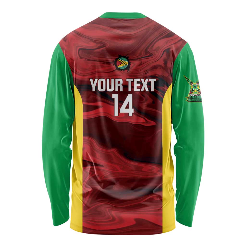 Custom Guyana Cricket Long Sleeve Shirt Go Amazon Warriors Marble Pattern - Wonder Print Shop