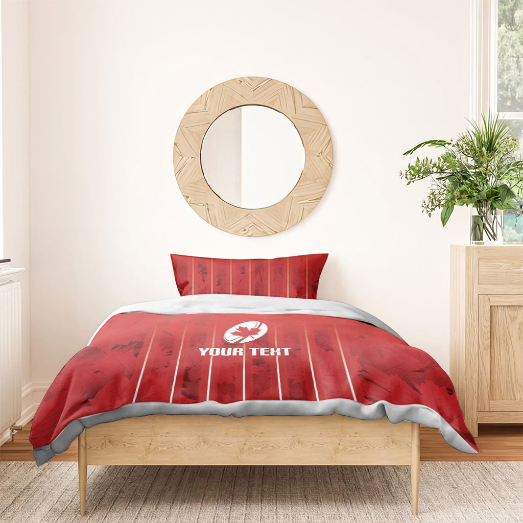 Custom Canada Rugby 2026 Bedding Set Maple Leaf Striped Line Style