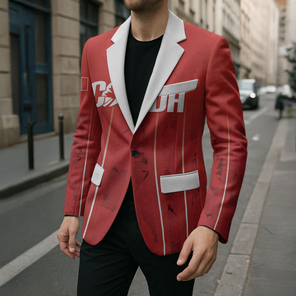 Custom Canada Rugby 2026 Blazer Maple Leaf Striped Line Style