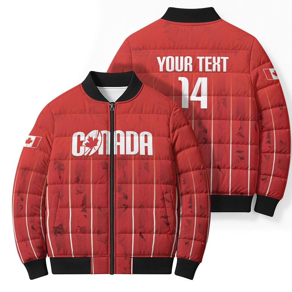 Custom Canada Rugby 2026 Bomber Puffer Jacket Maple Leaf Striped Line Style