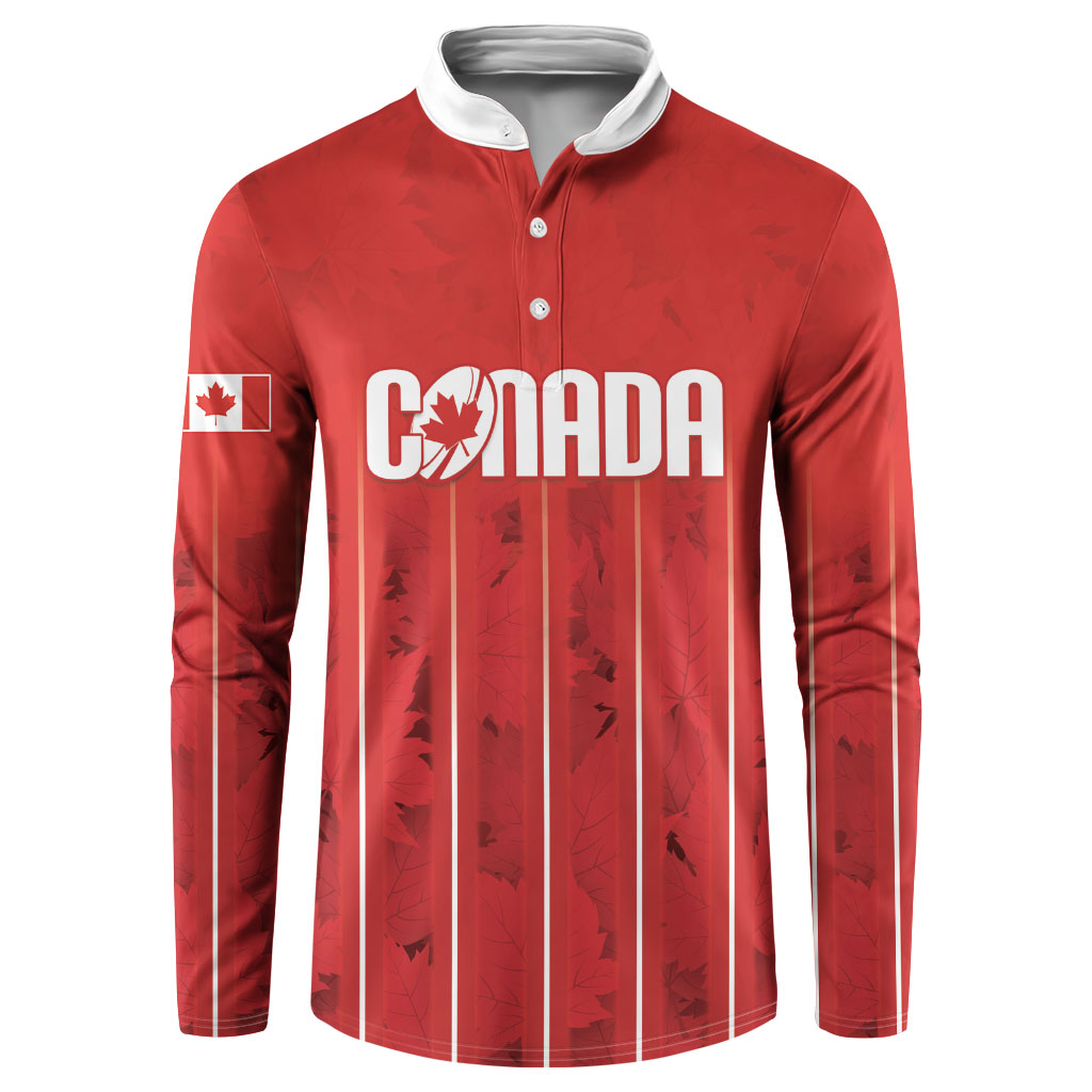 Custom Canada Rugby 2026 Button Sweatshirt Maple Leaf Striped Line Style