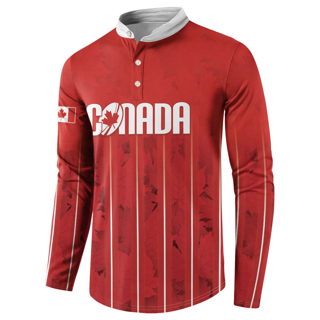 Custom Canada Rugby 2026 Button Sweatshirt Maple Leaf Striped Line Style