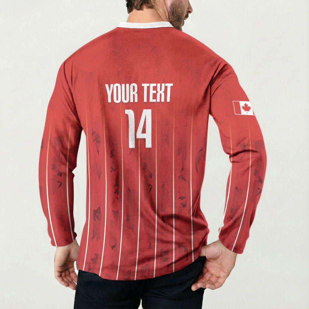 Custom Canada Rugby 2026 Button Sweatshirt Maple Leaf Striped Line Style