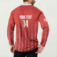 Custom Canada Rugby 2026 Button Sweatshirt Maple Leaf Striped Line Style