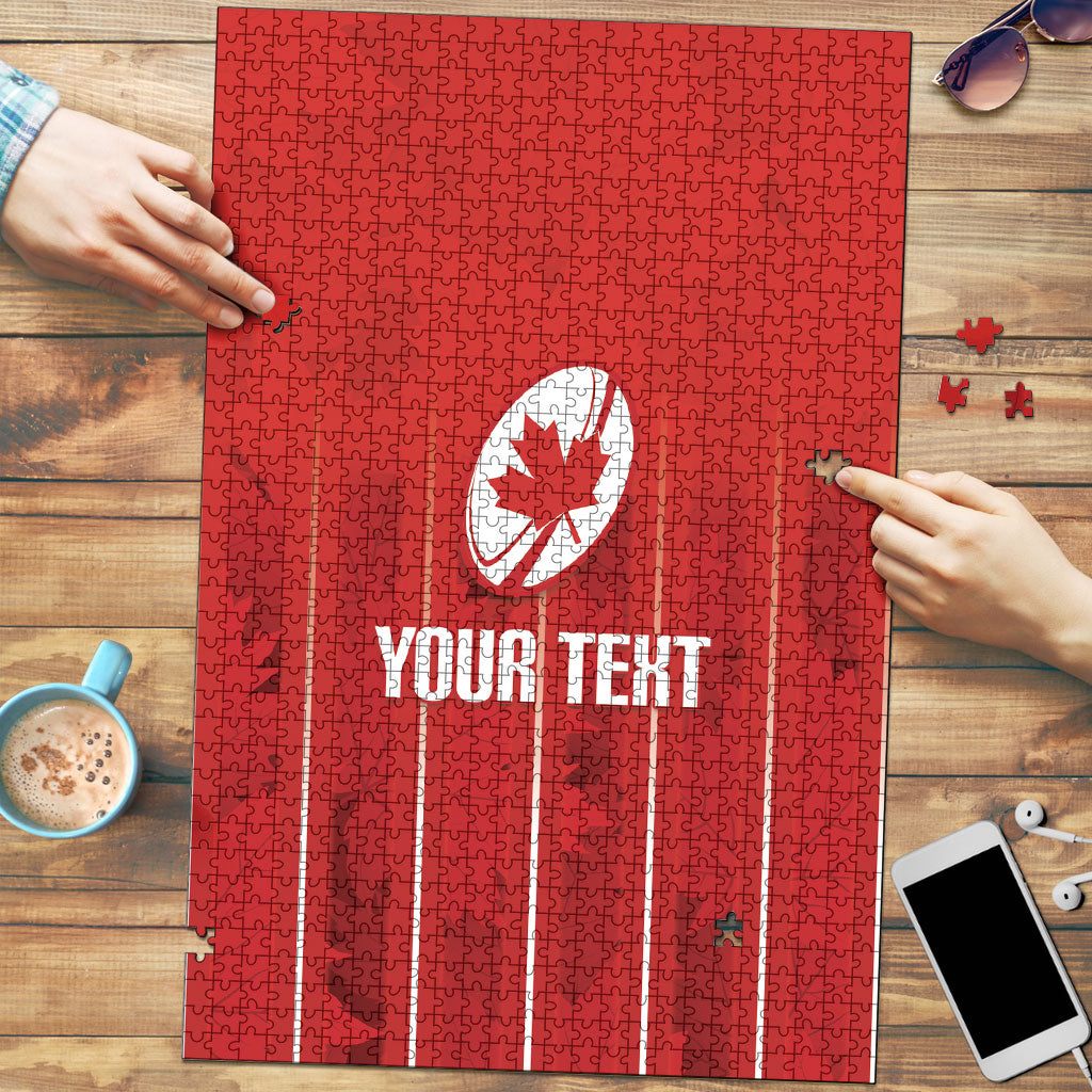 Custom Canada Rugby 2026 Puzzle Maple Leaf Striped Line Style