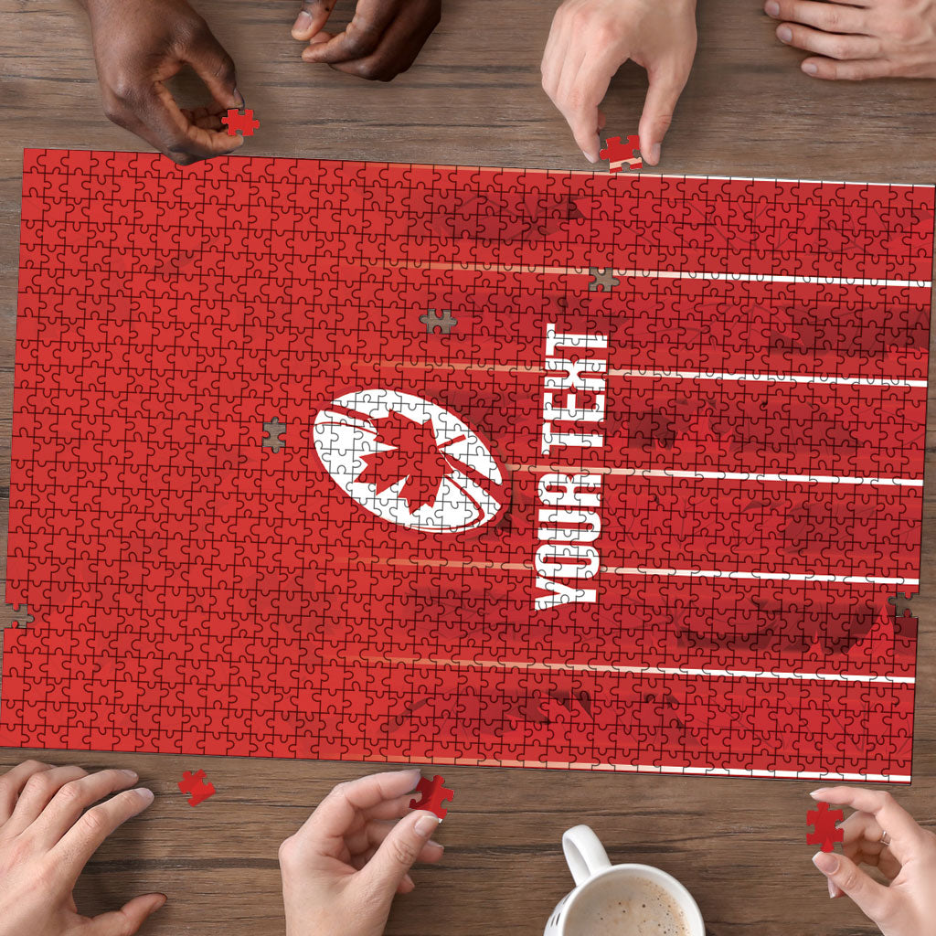 Custom Canada Rugby 2026 Puzzle Maple Leaf Striped Line Style