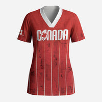 Custom Canada Rugby 2026 Scrub Top Maple Leaf Striped Line Style