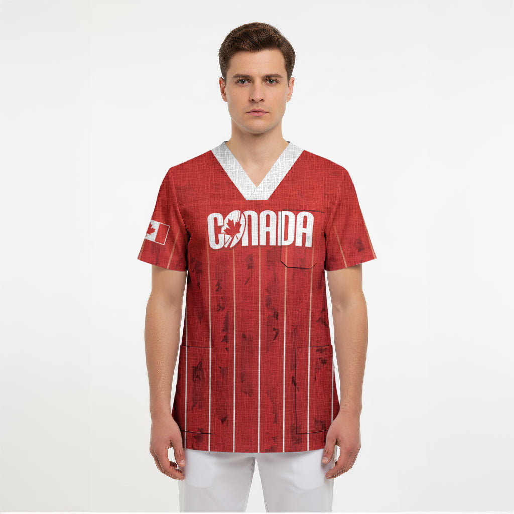 Custom Canada Rugby 2026 Scrub Top Maple Leaf Striped Line Style
