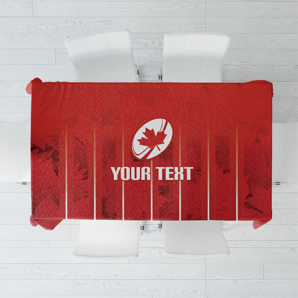 Custom Canada Rugby 2026 Tablecloth Maple Leaf Striped Line Style
