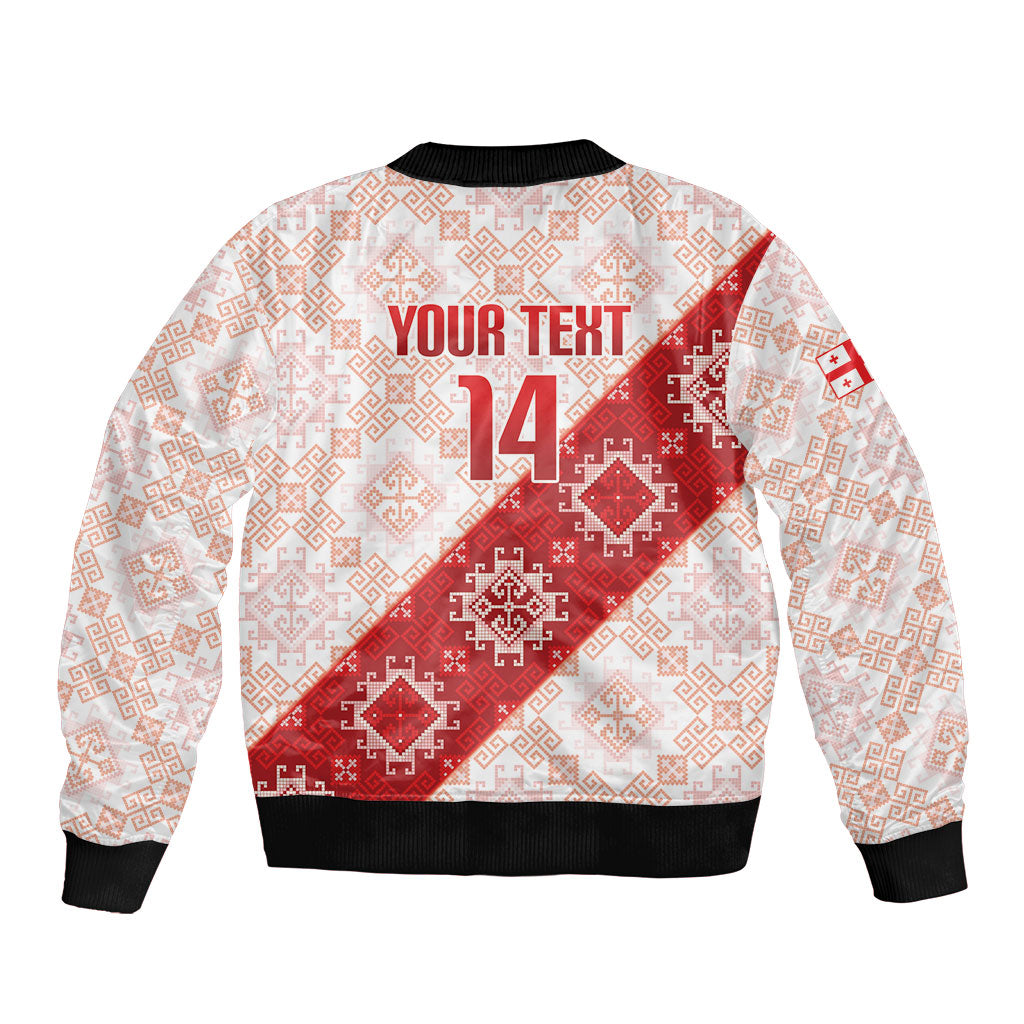 Custom Georgia Rugby 2026 Bomber Jacket Georgian Folk Pattern