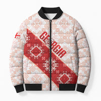 Custom Georgia Rugby 2026 Bomber Puffer Jacket Georgian Folk Pattern