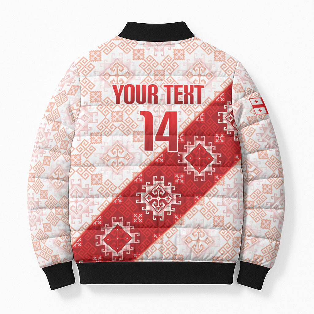 Custom Georgia Rugby 2026 Bomber Puffer Jacket Georgian Folk Pattern