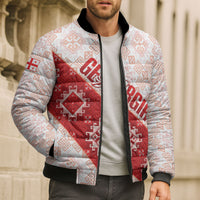 Custom Georgia Rugby 2026 Bomber Puffer Jacket Georgian Folk Pattern