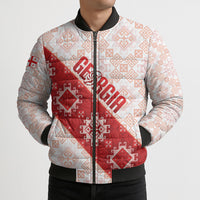 Custom Georgia Rugby 2026 Bomber Puffer Jacket Georgian Folk Pattern