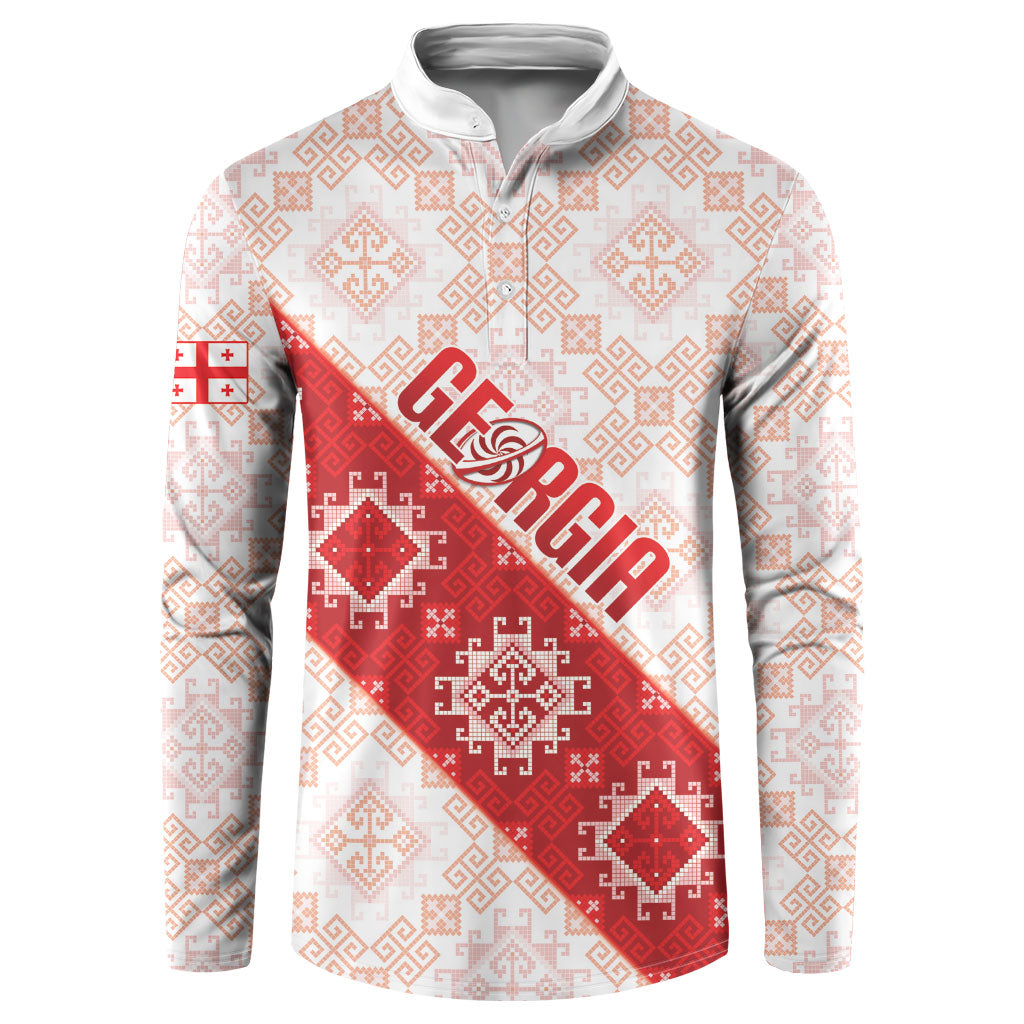 Custom Georgia Rugby 2026 Button Sweatshirt Georgian Folk Pattern
