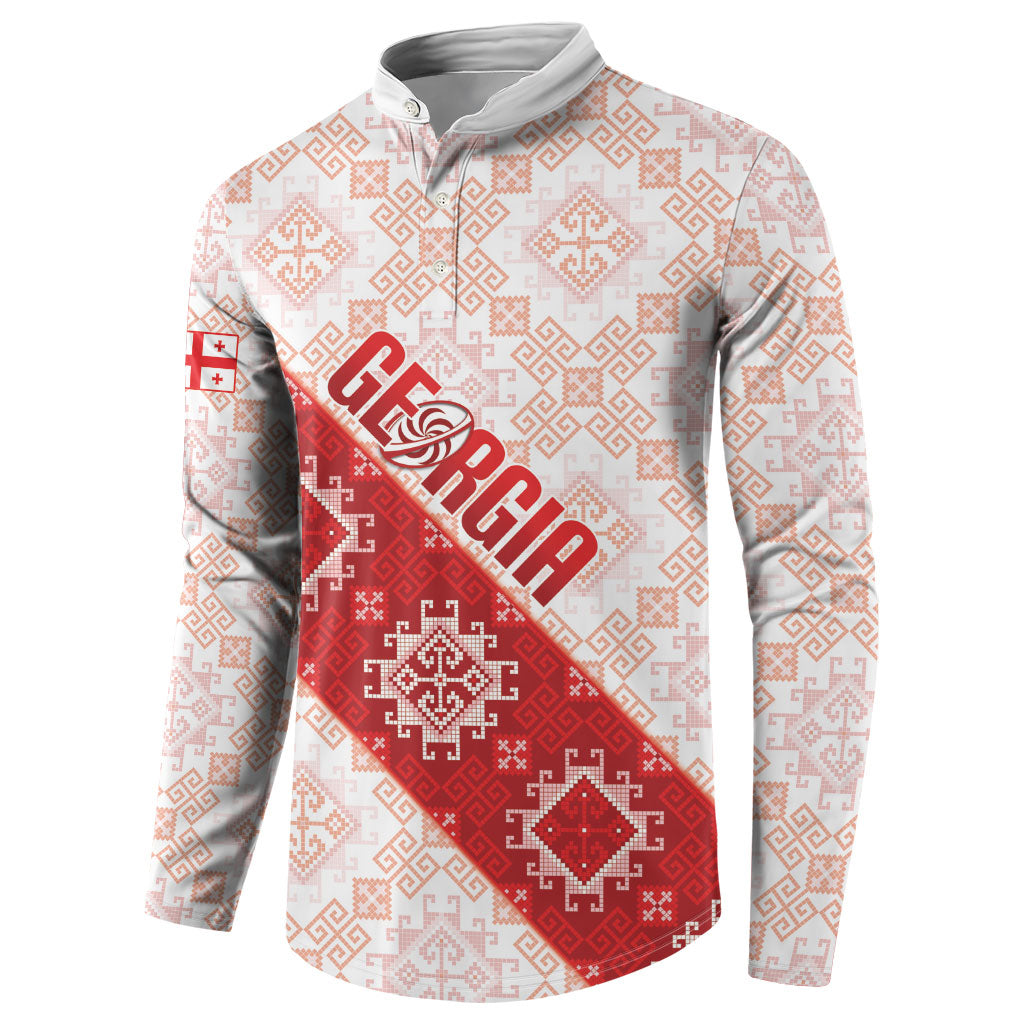 Custom Georgia Rugby 2026 Button Sweatshirt Georgian Folk Pattern
