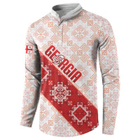 Custom Georgia Rugby 2026 Button Sweatshirt Georgian Folk Pattern
