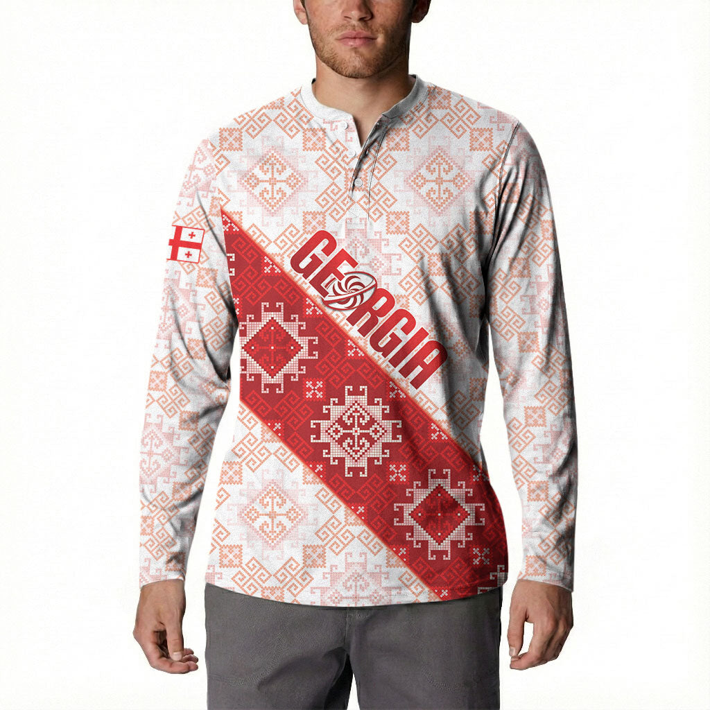 Custom Georgia Rugby 2026 Button Sweatshirt Georgian Folk Pattern