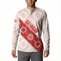 Custom Georgia Rugby 2026 Button Sweatshirt Georgian Folk Pattern