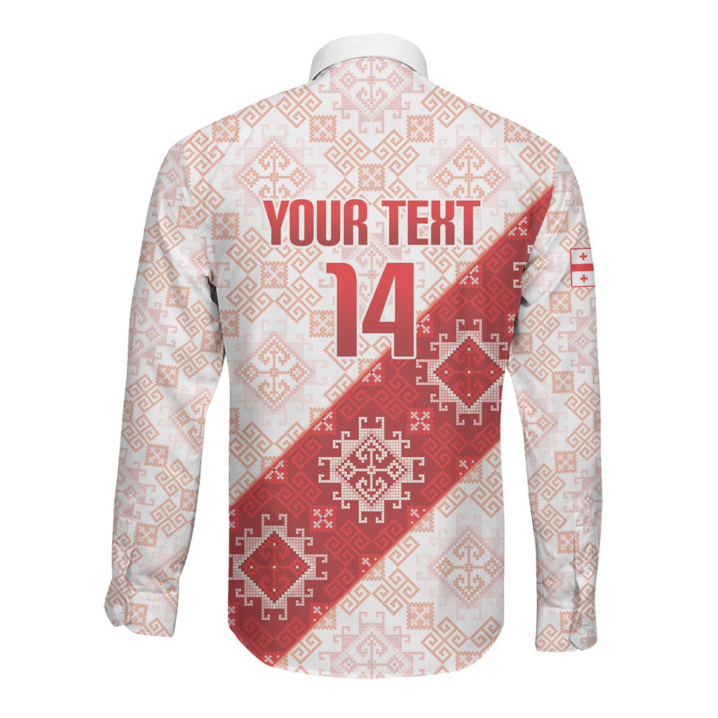 Custom Georgia Rugby 2026 Long Sleeve Button Shirt Georgian Folk Pattern