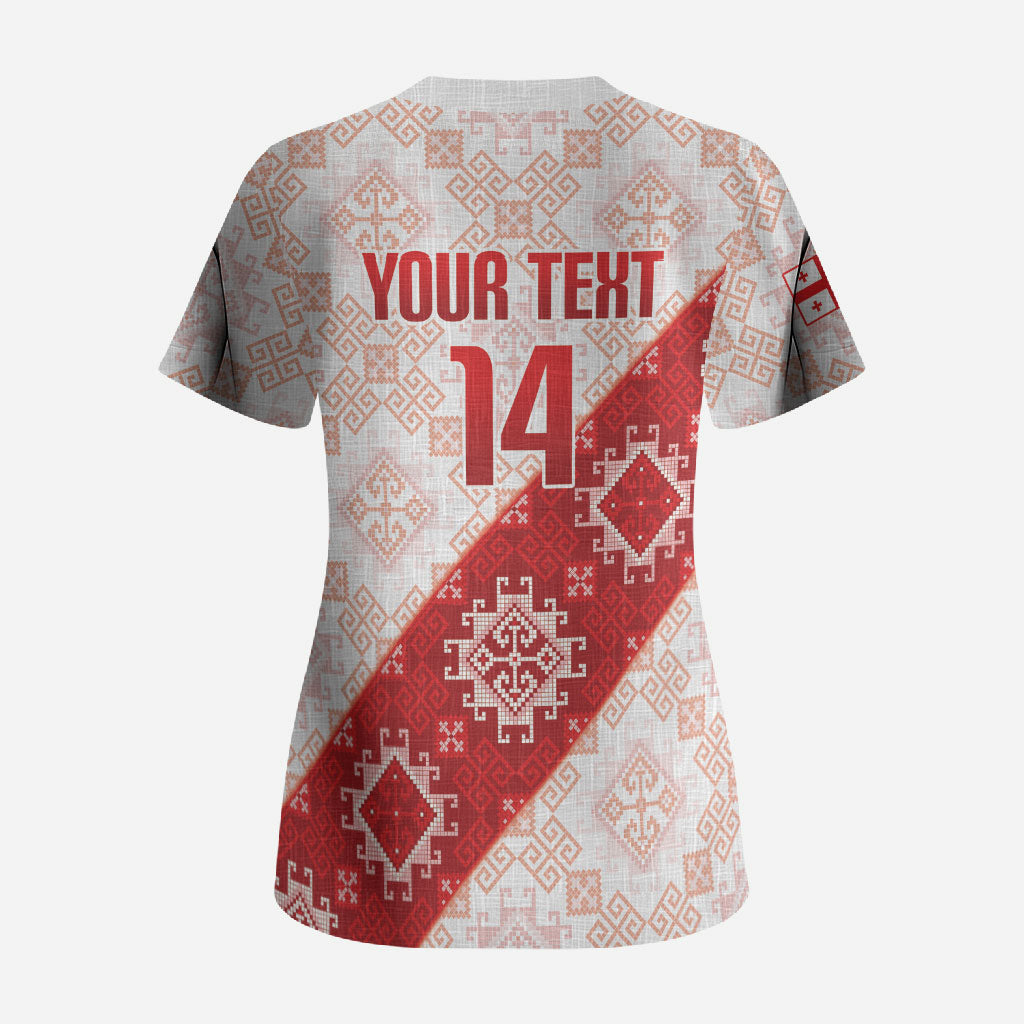 Custom Georgia Rugby 2026 Scrub Top Georgian Folk Pattern