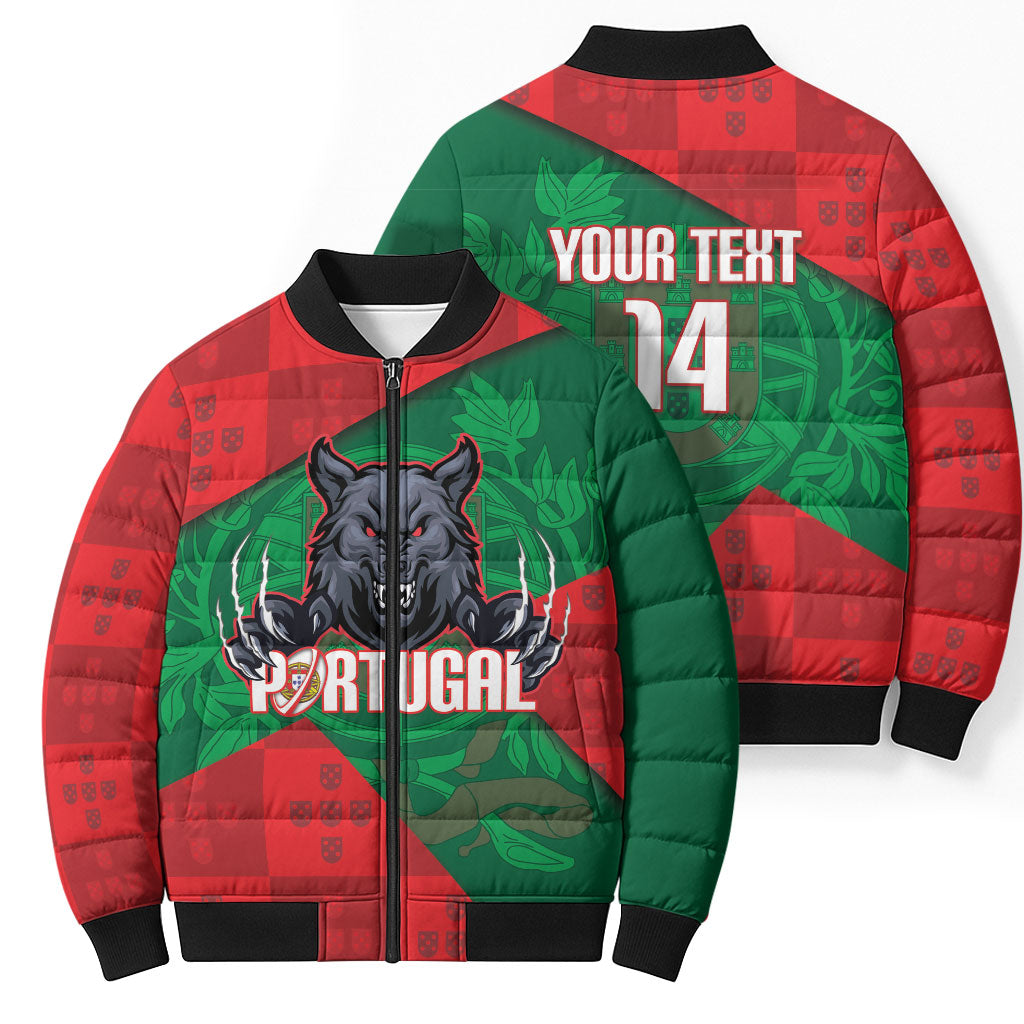 Custom Portugal Rugby 2026 Bomber Puffer Jacket Os Lobos Wolf Mascot